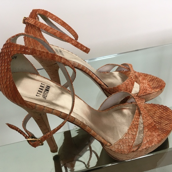 Stuart Weitzman Peach Tipped Python Sandals 7.5 - Picture 4 of 8